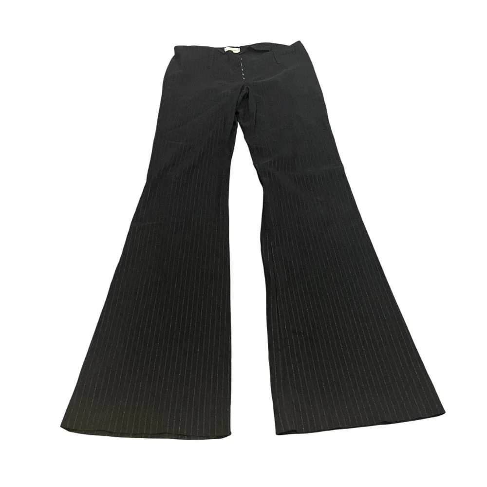 Wet Seal Pinstripe Flare Pants Womens 5 Black Hook Eye Closure Y2K Vintage